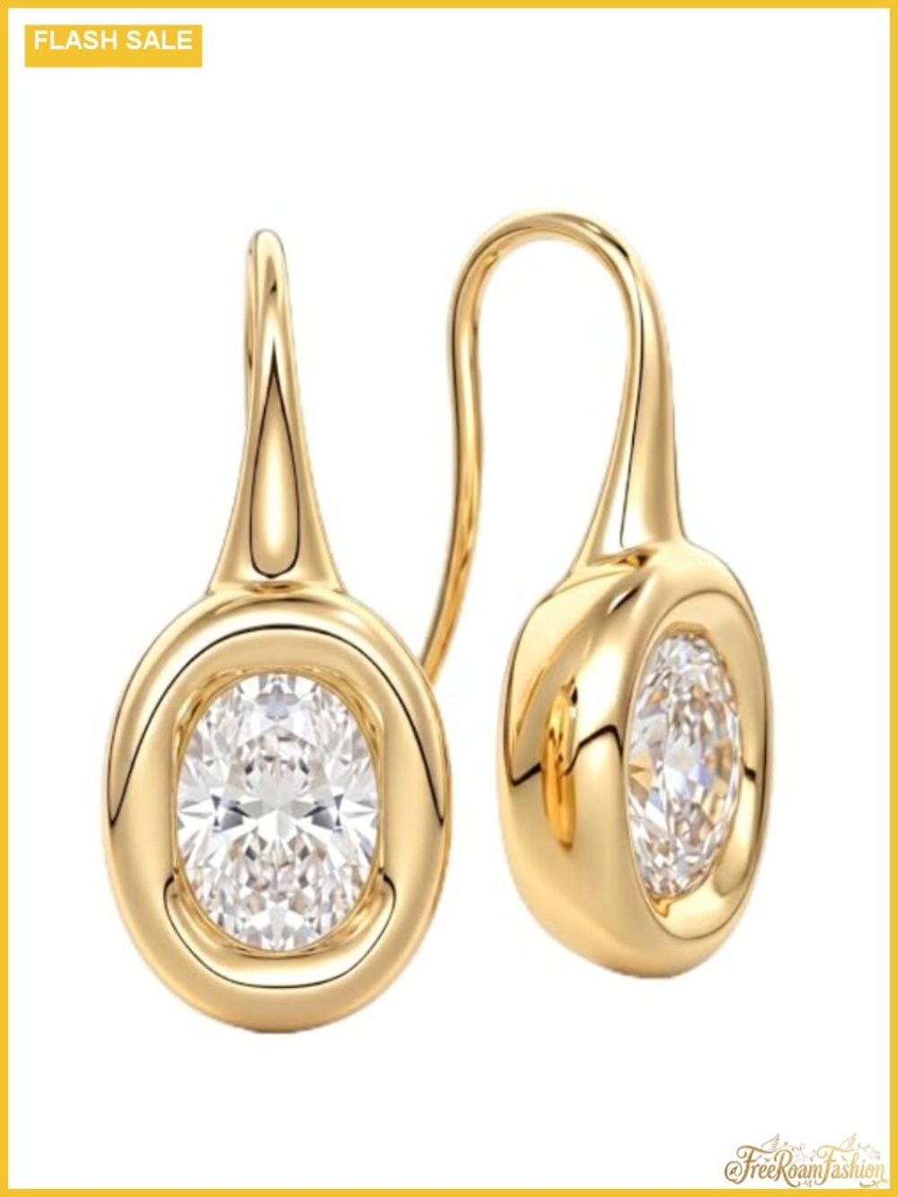 14K Gold Plated Brass Bezel Set Cubic Zirconia Drop Earrings Teardrop Hook for